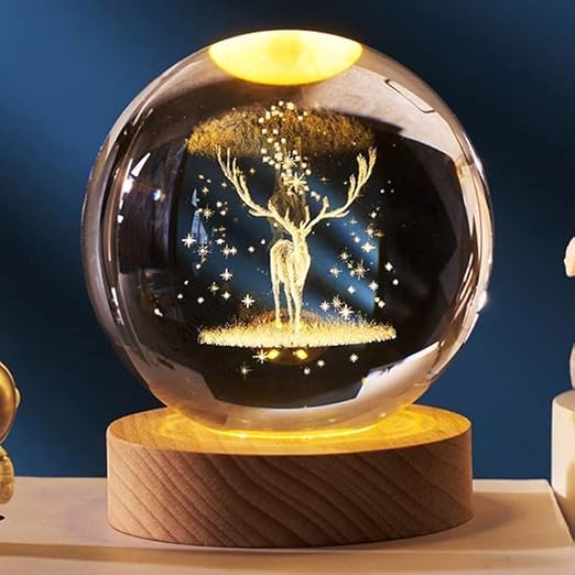 Magical 3D Glowing Crystal Ball Night Light with Wooden Base