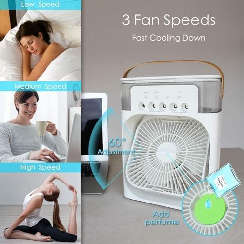 Portable Mini Air Cooler & Humidifier – 3 Speeds, 7-Color LED & Timer