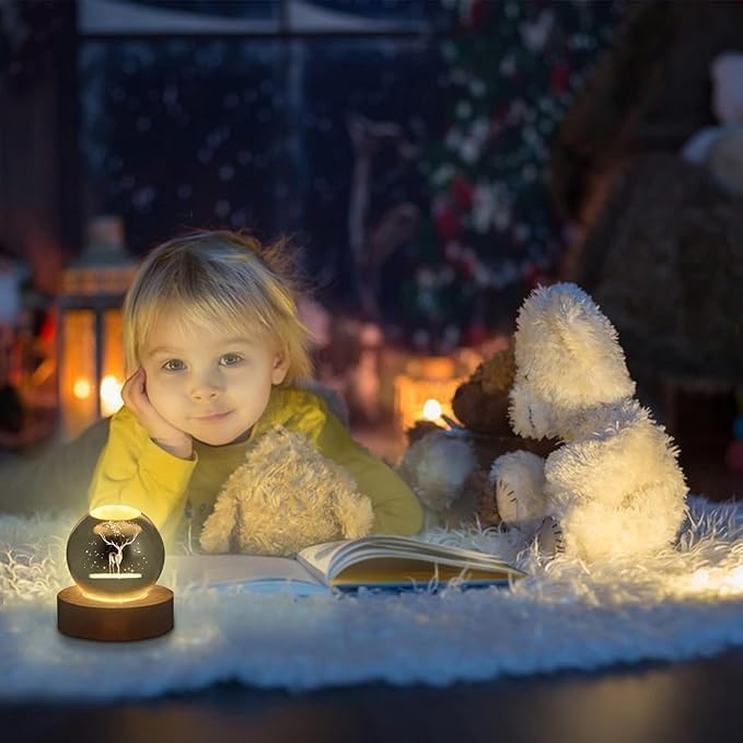 Magical 3D Glowing Crystal Ball Night Light with Wooden Base
