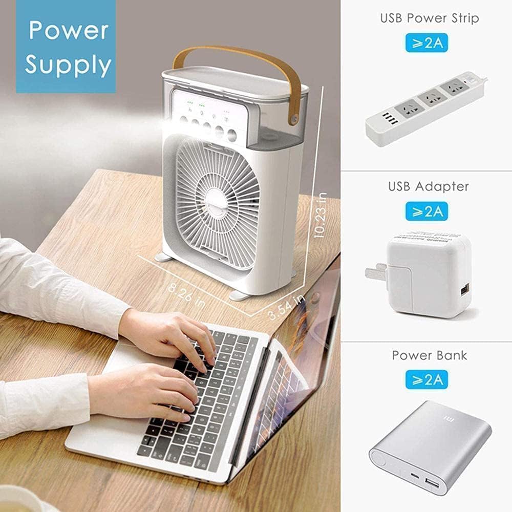 Portable Mini Air Cooler & Humidifier – 3 Speeds, 7-Color LED & Timer