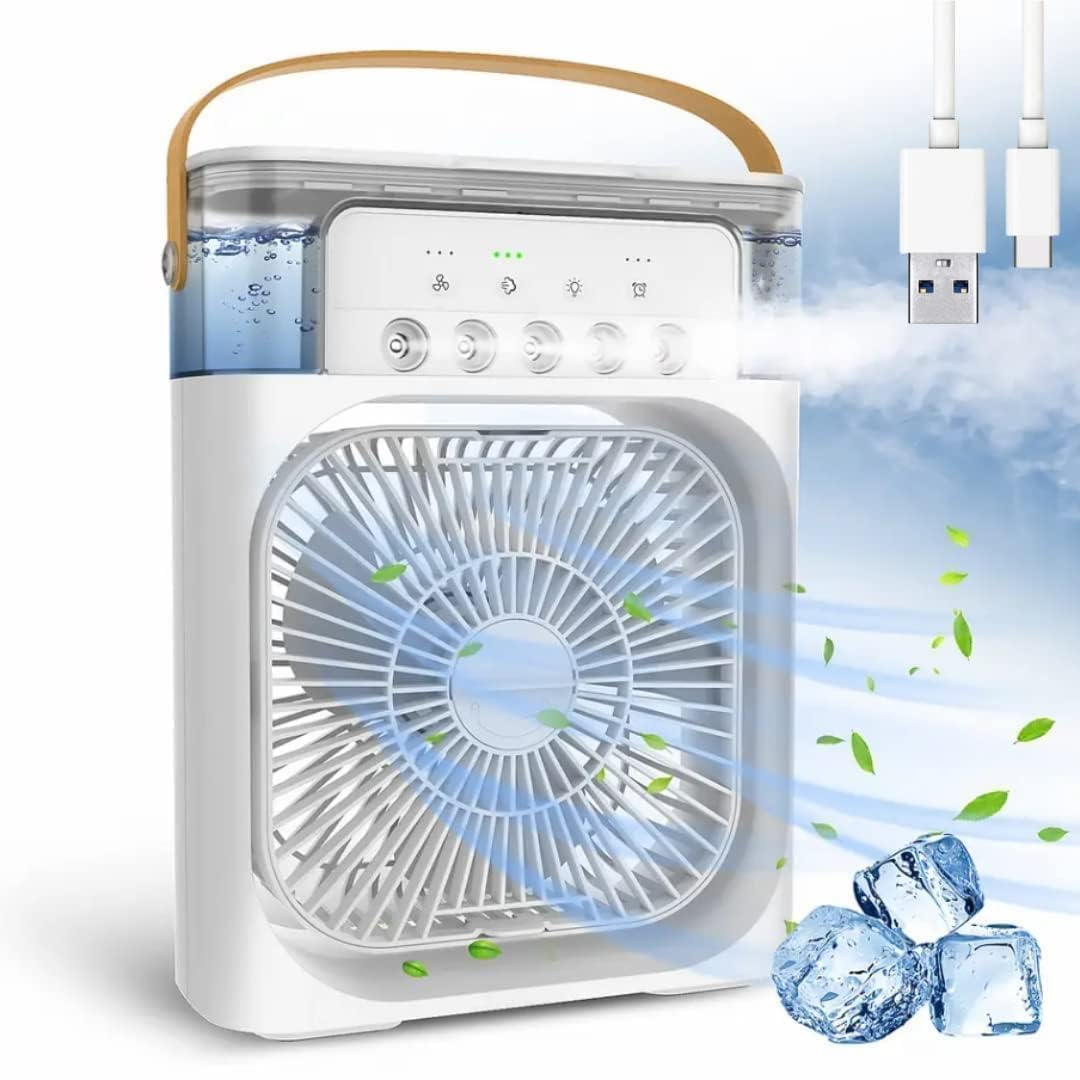 Portable Mini Air Cooler & Humidifier – 3 Speeds, 7-Color LED & Timer