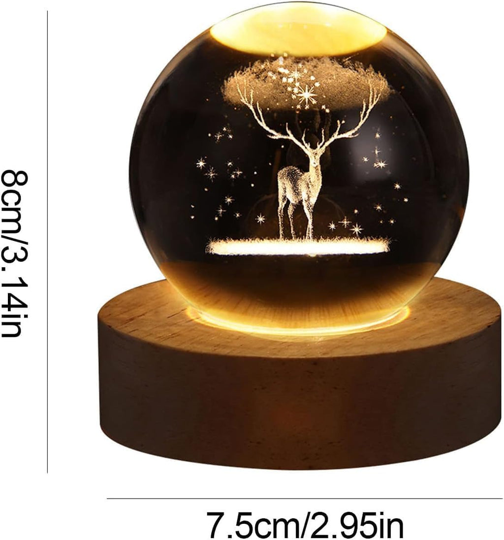 Magical 3D Glowing Crystal Ball Night Light with Wooden Base