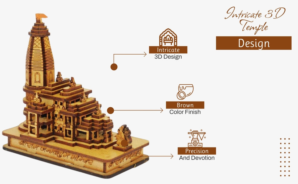 Handcrafted 3D Wooden Shri Ram Mandir Ayodhya Replica – Car Dashboard & Home Décor