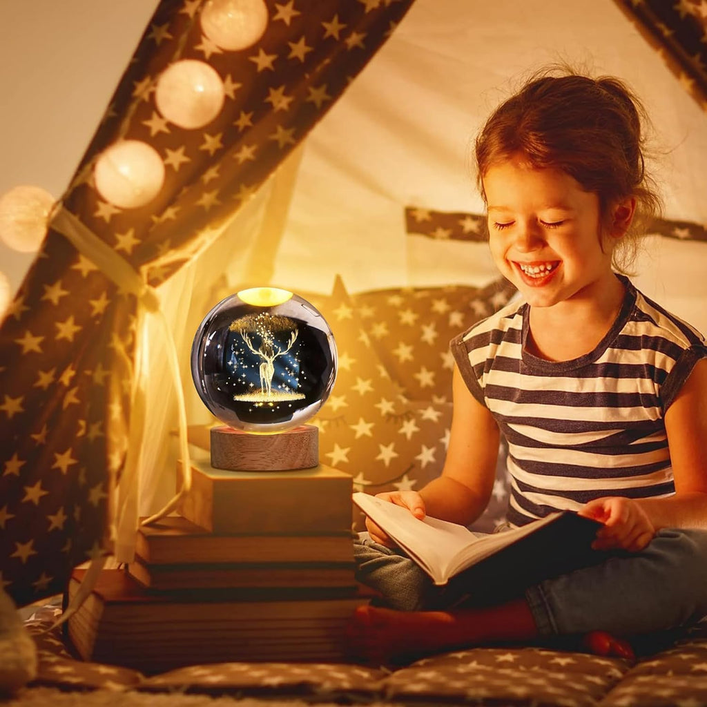 Magical 3D Glowing Crystal Ball Night Light with Wooden Base