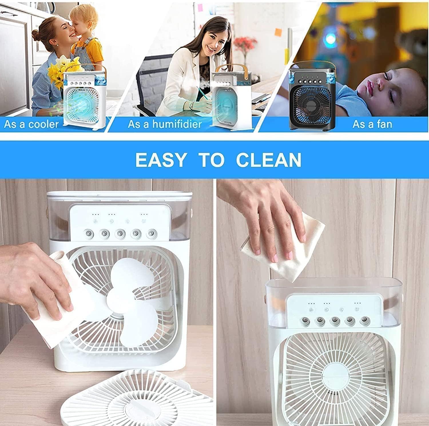 Portable Mini Air Cooler & Humidifier – 3 Speeds, 7-Color LED & Timer