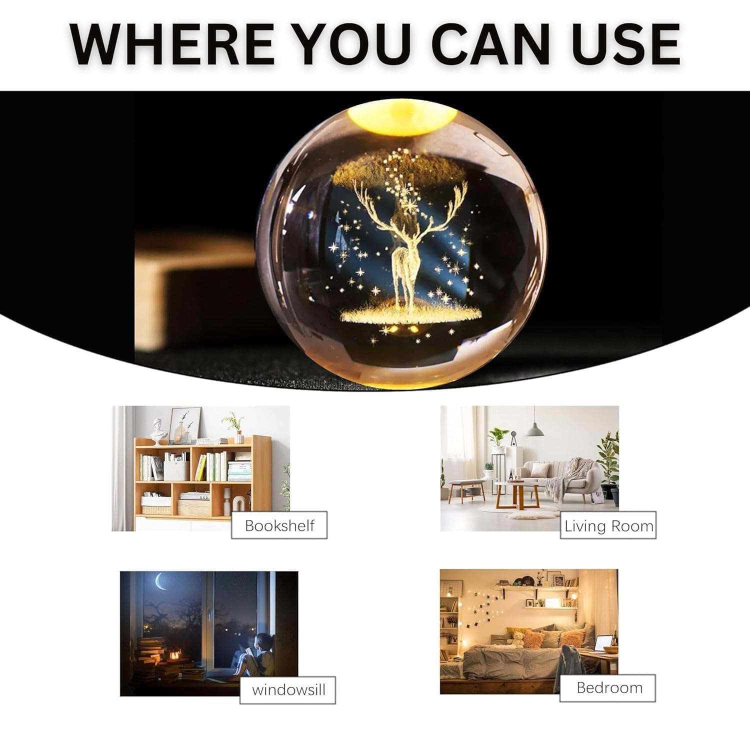 Magical 3D Glowing Crystal Ball Night Light with Wooden Base