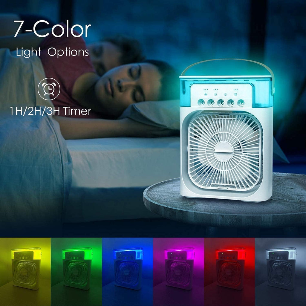 Portable Mini Air Cooler & Humidifier – 3 Speeds, 7-Color LED & Timer
