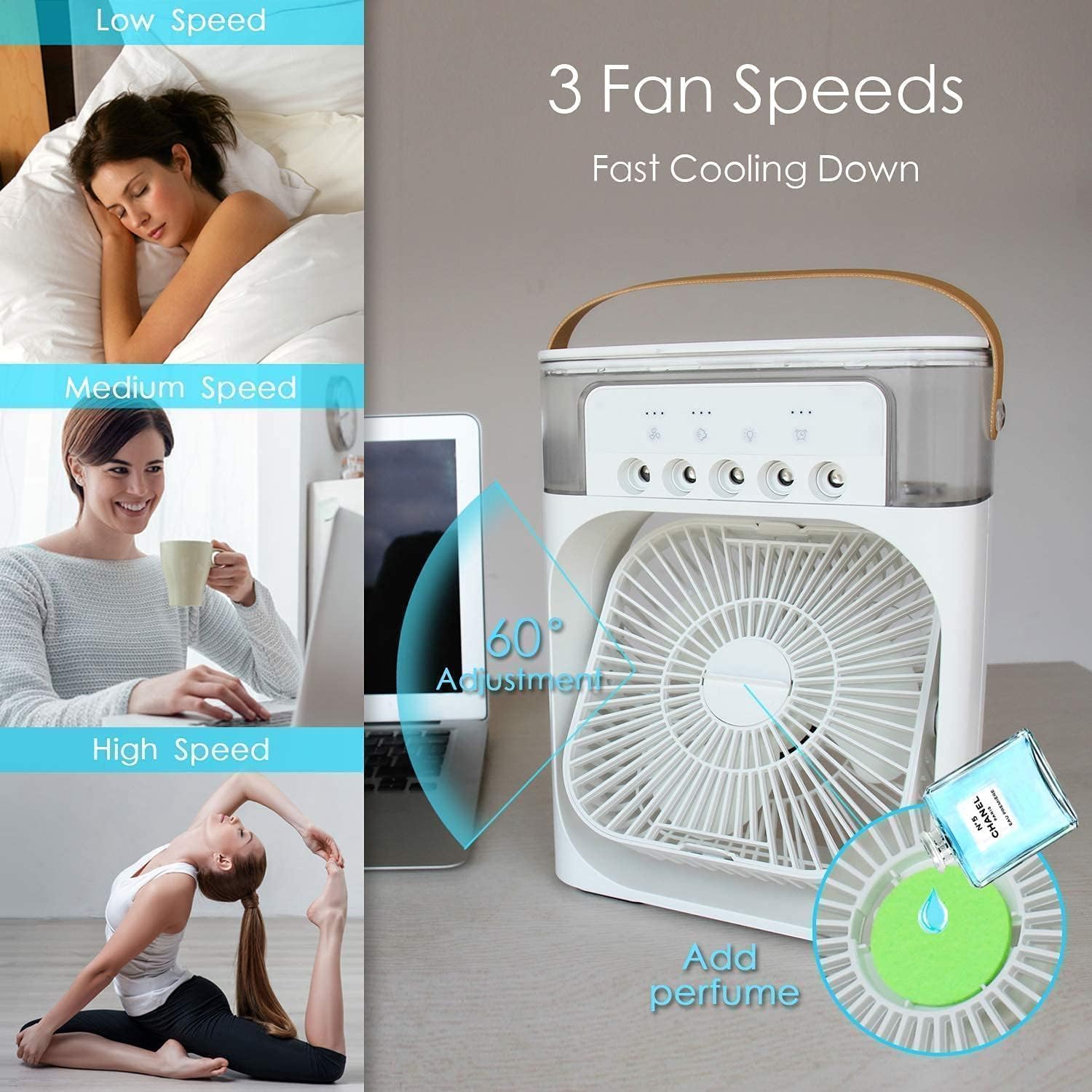 Portable Mini Air Cooler & Humidifier – 3 Speeds, 7-Color LED & Timer