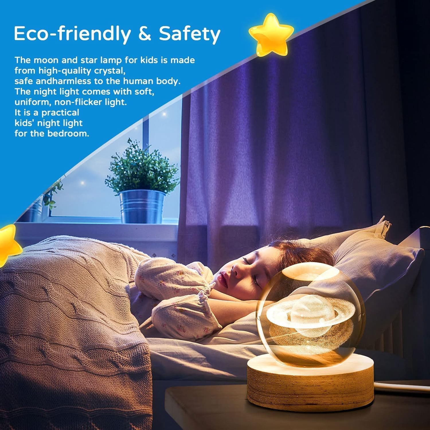Magical 3D Glowing Crystal Ball Night Light with Wooden Base