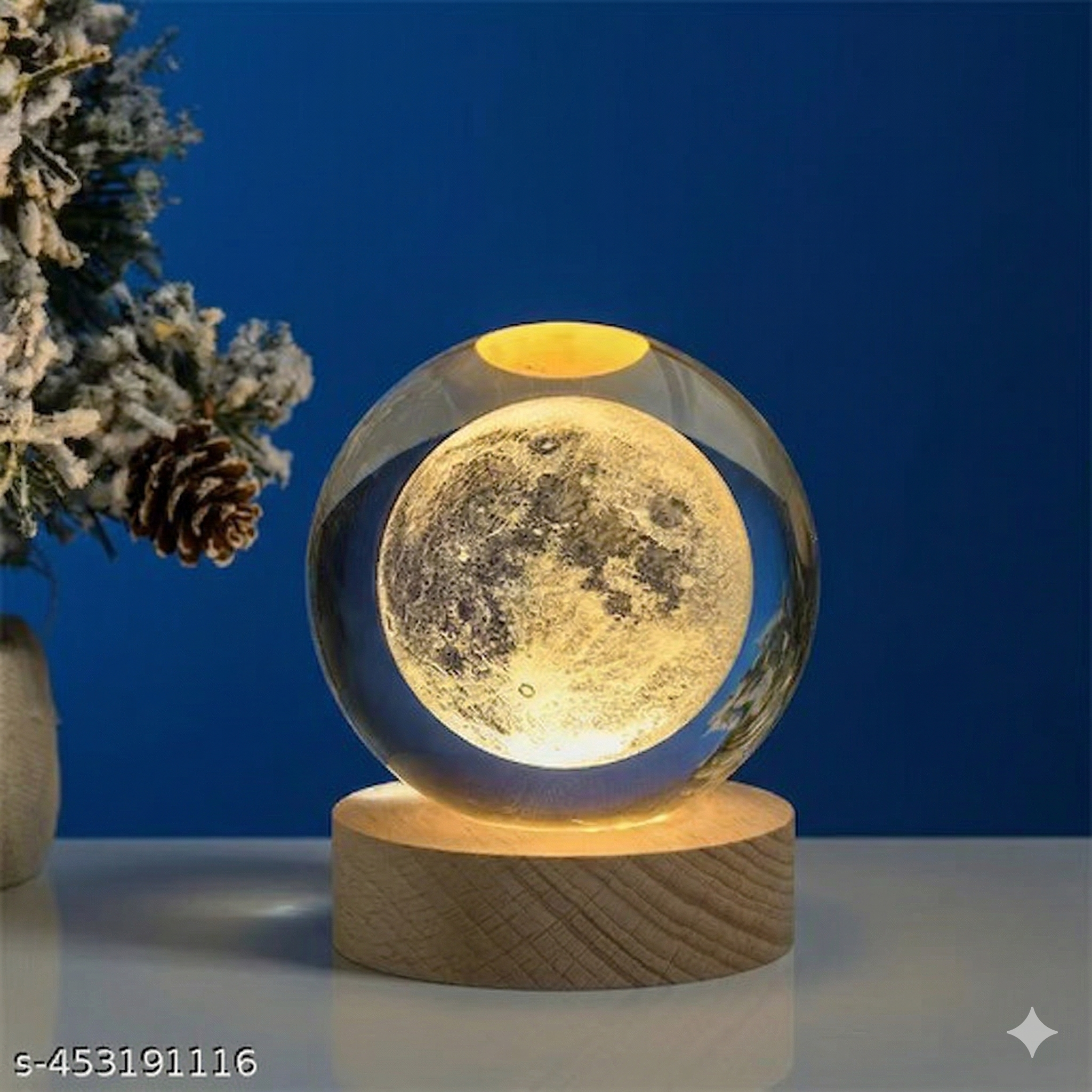 Magical 3D Glowing Crystal Ball Night Light with Wooden Base