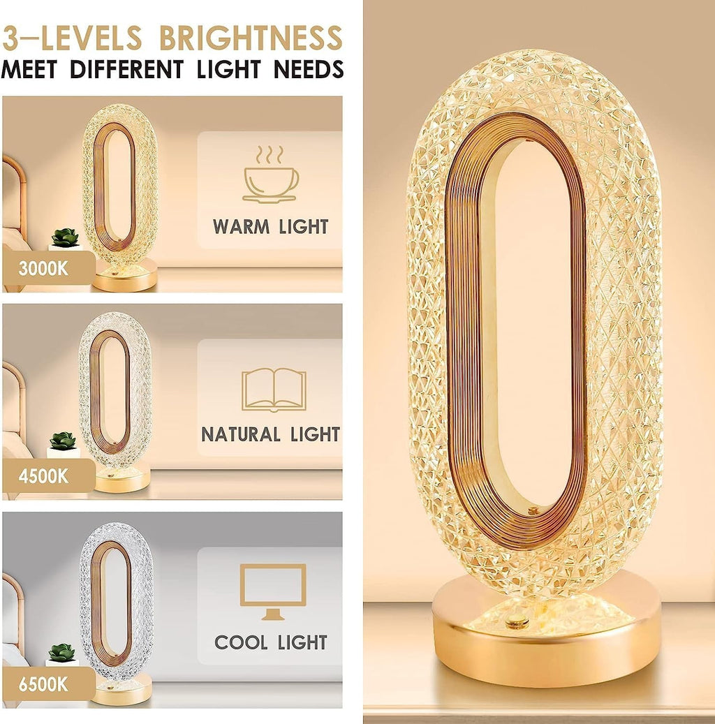 Touch Control Crystal Table Desk Lamp, 3-Way Dimmable Light, USB Crystal Diamond Table Lamp, Exquisite Night Stand Light Lamp Beside Lamp for Bedroom, Decorative Desk Lamp