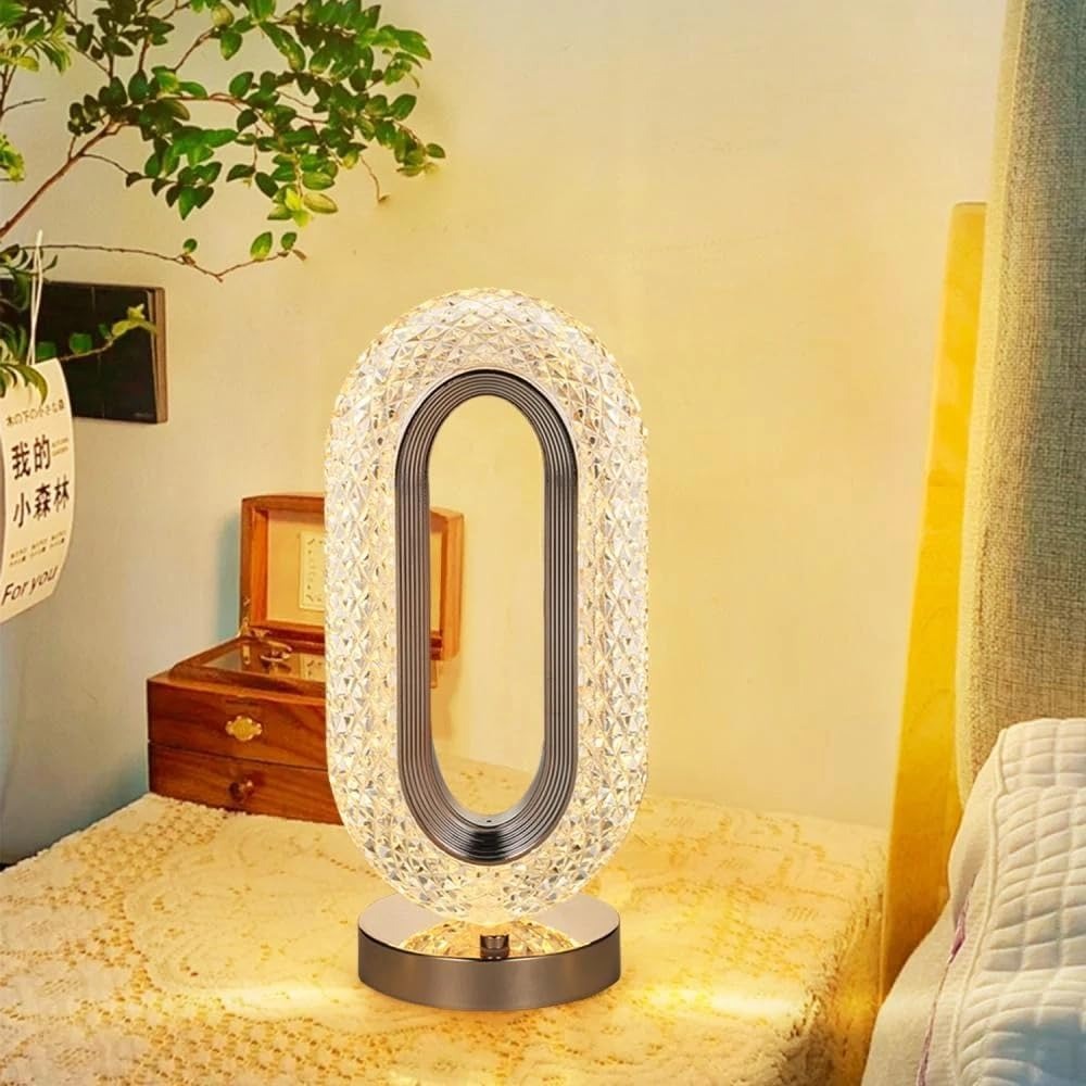 Touch Control Crystal Table Desk Lamp, 3-Way Dimmable Light, USB Crystal Diamond Table Lamp, Exquisite Night Stand Light Lamp Beside Lamp for Bedroom, Decorative Desk Lamp