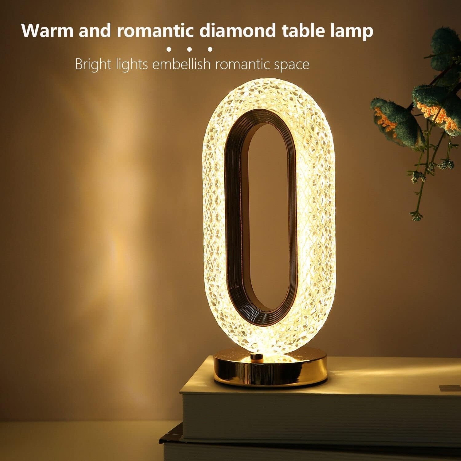 Touch Control Crystal Table Desk Lamp, 3-Way Dimmable Light, USB Crystal Diamond Table Lamp, Exquisite Night Stand Light Lamp Beside Lamp for Bedroom, Decorative Desk Lamp