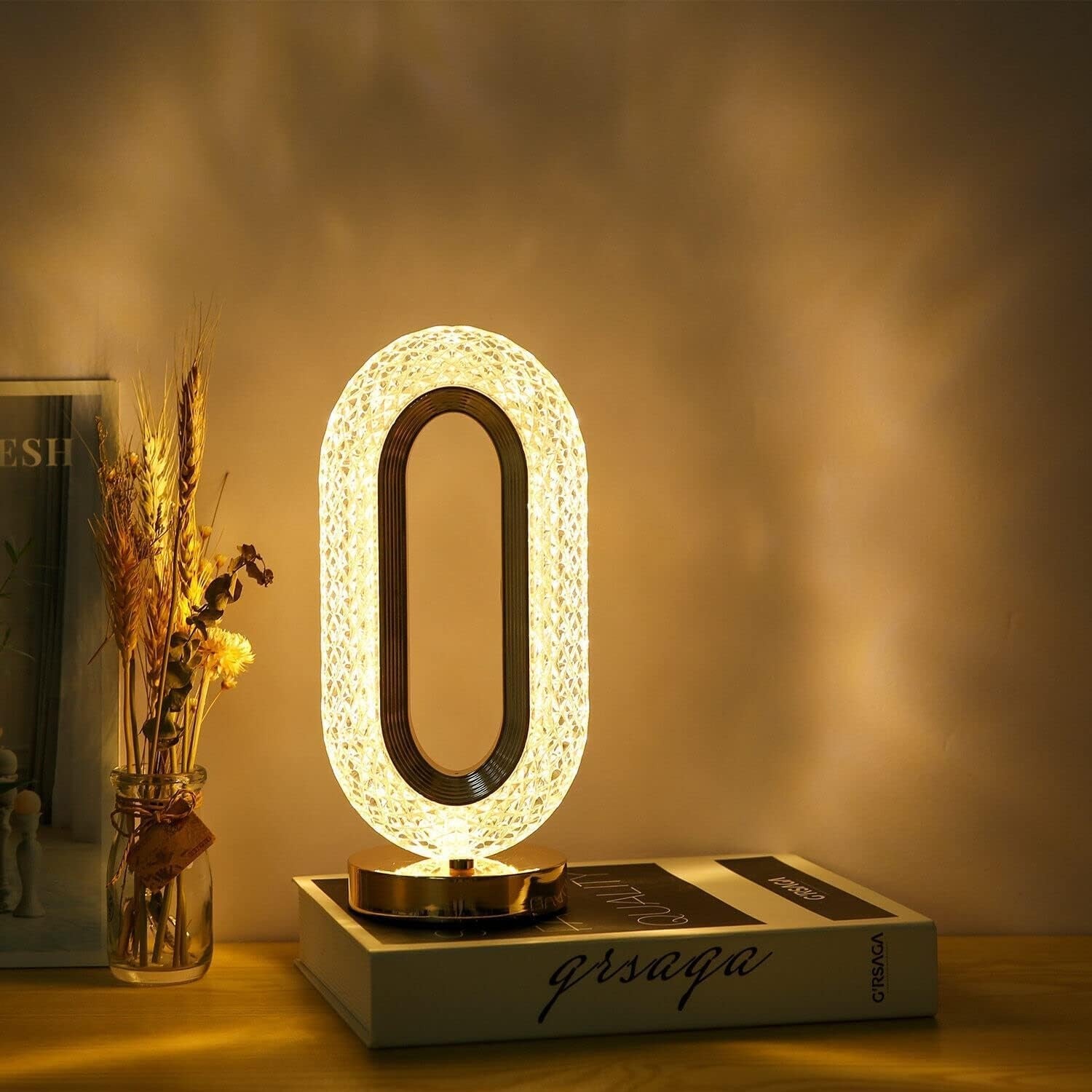 Touch Control Crystal Table Desk Lamp, 3-Way Dimmable Light, USB Crystal Diamond Table Lamp, Exquisite Night Stand Light Lamp Beside Lamp for Bedroom, Decorative Desk Lamp