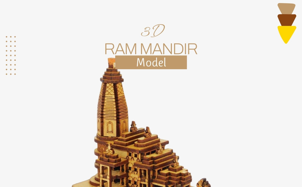 Handcrafted 3D Wooden Shri Ram Mandir Ayodhya Replica – Car Dashboard & Home Décor