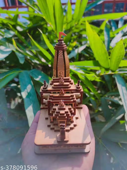 Handcrafted 3D Wooden Shri Ram Mandir Ayodhya Replica – Car Dashboard & Home Décor