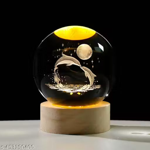 Magical 3D Glowing Crystal Ball Night Light with Wooden Base