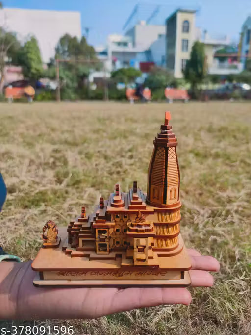 Handcrafted 3D Wooden Shri Ram Mandir Ayodhya Replica – Car Dashboard & Home Décor