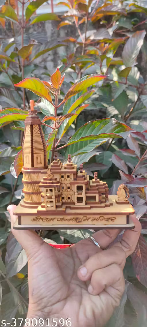 Handcrafted 3D Wooden Shri Ram Mandir Ayodhya Replica – Car Dashboard & Home Décor